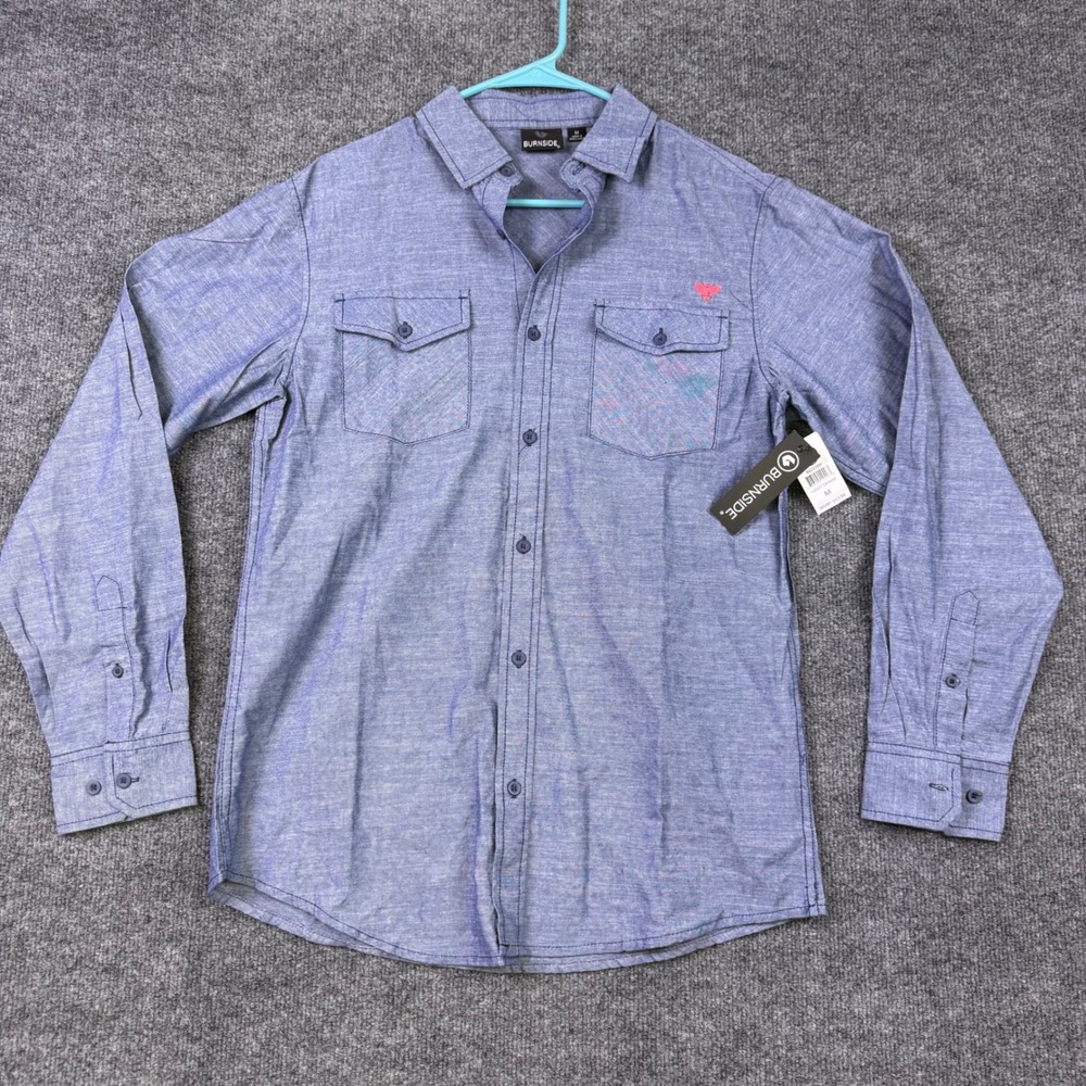 Burnside Mens Long Sleeve Button Down Shirt Light Denim Blue Chambray NWT